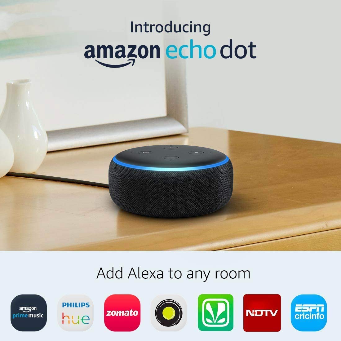 Echo Dot (3rd Gen) – New and improved smart speaker with Alexa (Black)