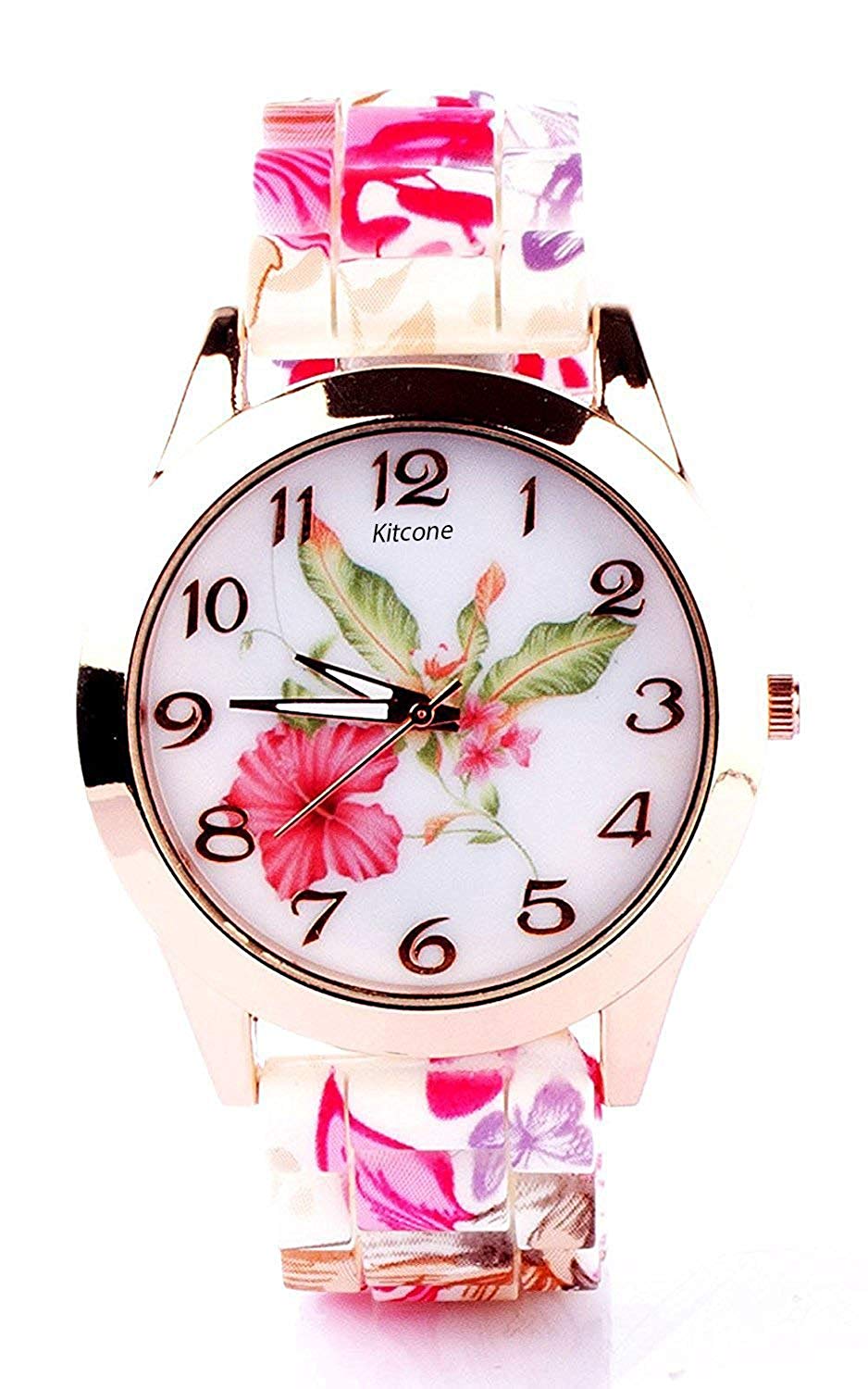 Micacchi Analog Multi Colour Dial Floral Print Belt Women Watch & Girls Watch - Pnk Floral-M