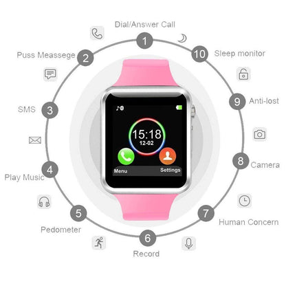 Mobielectrocart स्मार्टवॉच A1 ब्लूटूथ स्मार्टवॉच सभी मोबाइल फ़ोन के अनुकूल लड़कों और लड़कियों के लिए (गुलाबी)