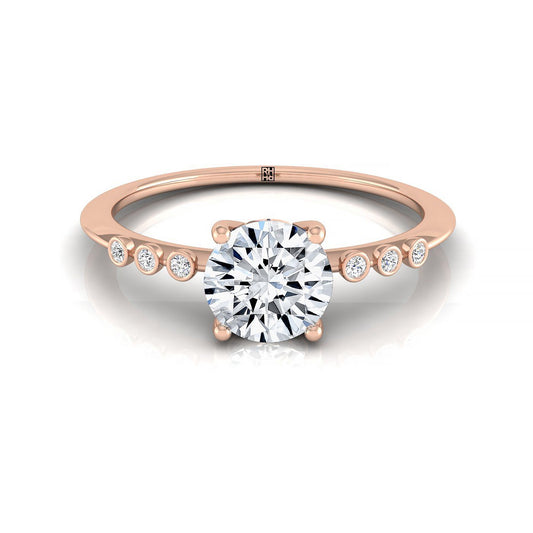 14kr Round Engagement Ring With 6 Bezel Set Round Diamonds On Shank