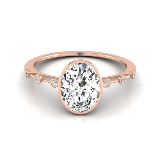 14kr Bezel Set Oval Engagement Ring With 6 Bezel Set Round Diamonds On Shank