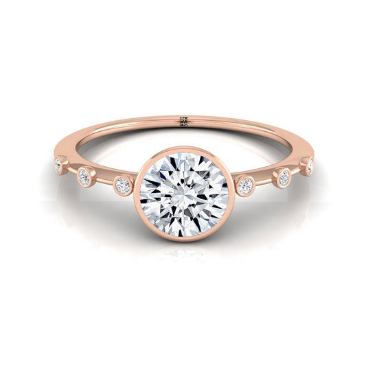14kr Bezel Set Round Engagement Ring With 6 Bezel Set Round Diamonds On Shank