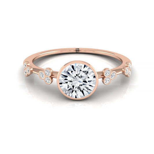 14kr Bezel Set Round Engagement Ring With 12 Clover Bezel Set Round Diamonds On Shank