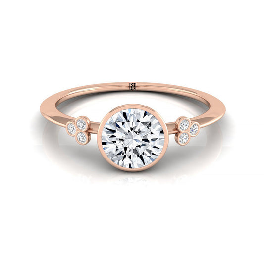 14kr Bezel Set Round Engagement Ring With 6 Clover Bezel Set Round Diamonds On Shank