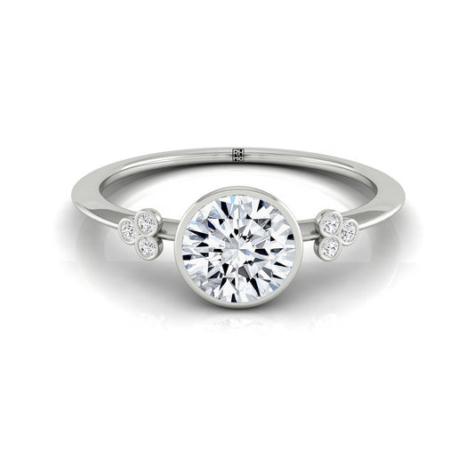 14kw Bezel Set Round Engagement Ring With 6 Clover Bezel Set Round Diamonds On Shank