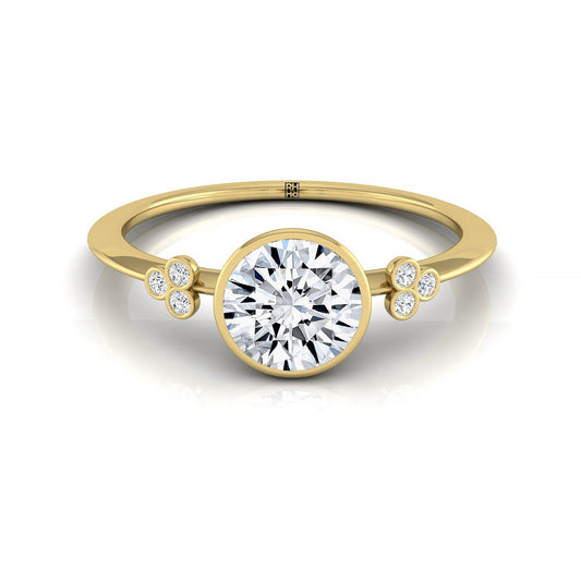 18ky Bezel Set Round Engagement Ring With 6 Clover Bezel Set Round Diamonds On Shank