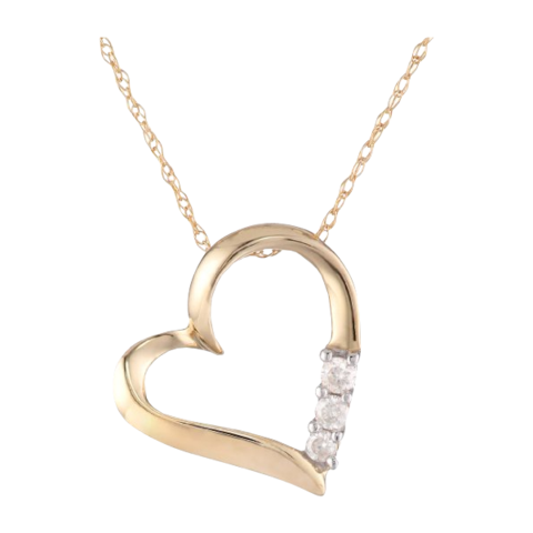 10k Gold and Diamond Three-Stone Heart Pendant Necklace - OSCP Jewellery Shop