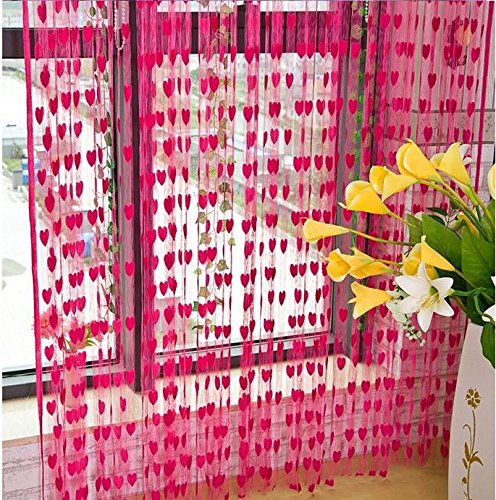 Ensemble de rideaux de porte en polyester 2 pièces Ramcha Heart - 6,5 pi, rose
