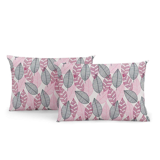 Divine Casa Cotton Floral Pillow Covers Set of 2, Sachet Pink and Jet Black